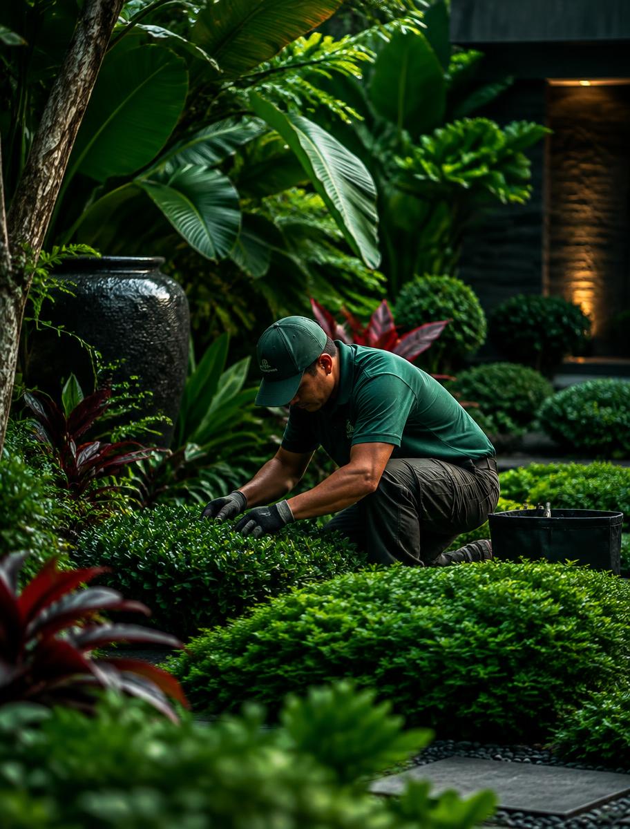 Jardín paisajístico con vegetación tropical